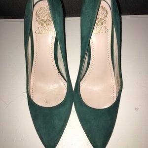 Vince Camuto green/teal suede heels